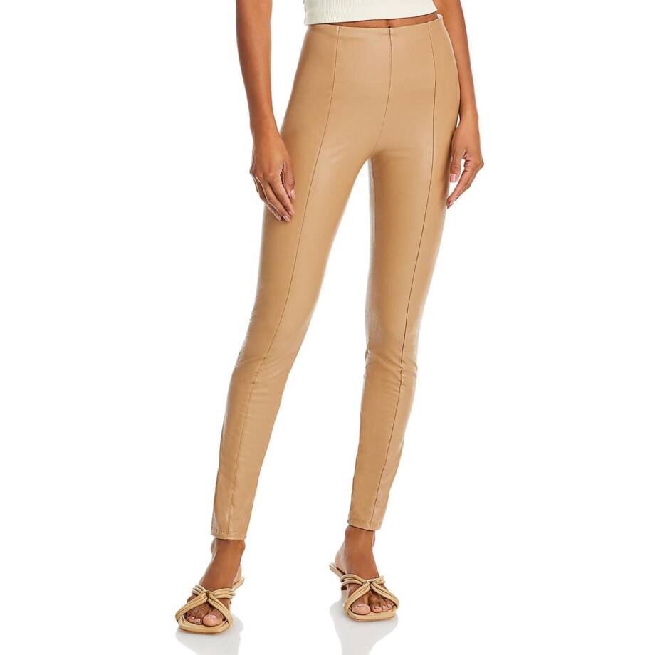 Lyssé Textured Faux Leather Leggings Womens XS Warm Biscuit Elastic Waist PullOn