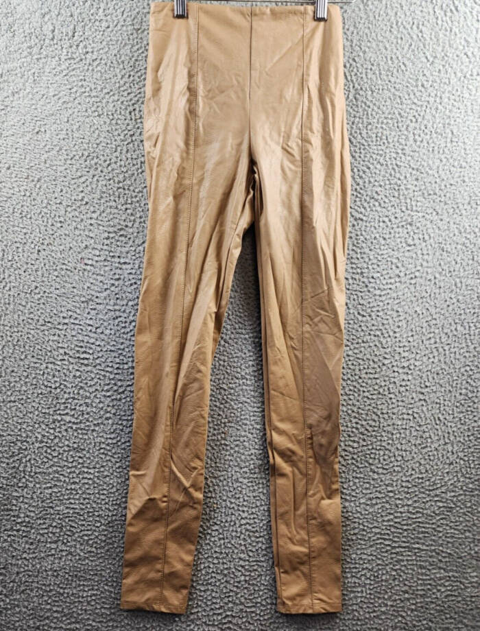 Lyssé Textured Faux Leather Leggings Womens XS Warm Biscuit Elastic Waist PullOn