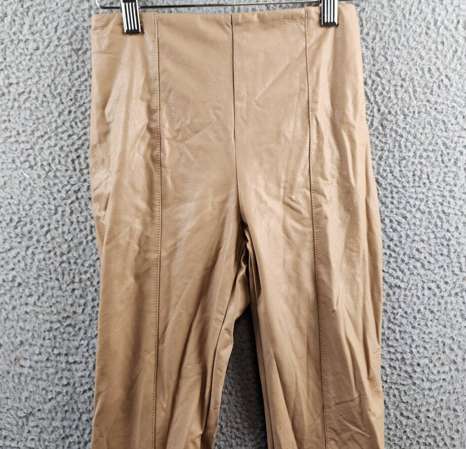 Lyssé Textured Faux Leather Leggings Womens XS Warm Biscuit Elastic Waist PullOn