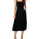 1.STATE Tie Shoulder Midi Dress Women's XXS Rich Black Sleeveless Lined Pullover