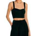 Aqua Velvet Cropped Top Women's L Dark Green Sweetheart Neck Side Zip Closure