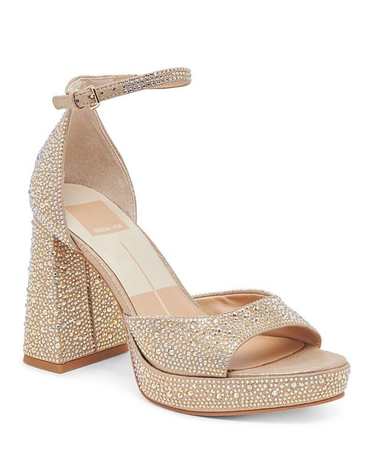 Dolce Vita Pandro Crystal Embellished Block Heels Women's 9.5 Light Gold