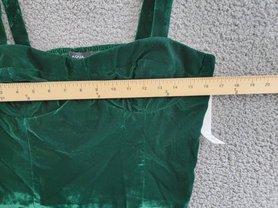 Aqua Velvet Cropped Top Women's L Dark Green Sweetheart Neck Side Zip Closure