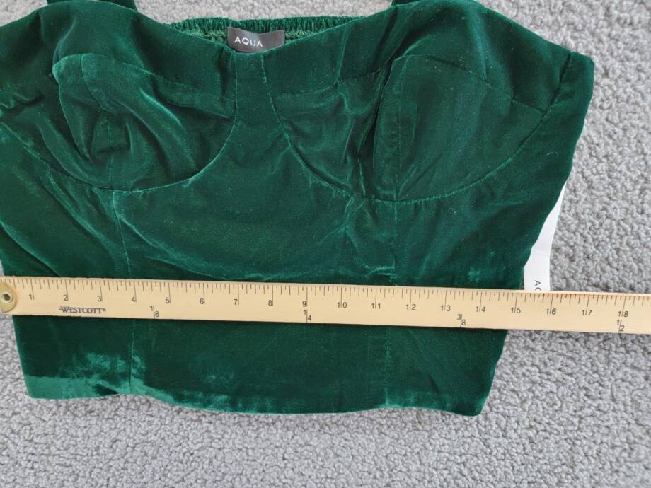 Aqua Velvet Cropped Top Women's L Dark Green Sweetheart Neck Side Zip Closure