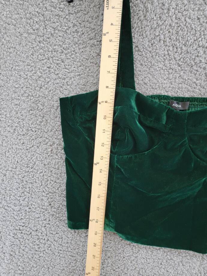 Aqua Velvet Cropped Top Women's L Dark Green Sweetheart Neck Side Zip Closure