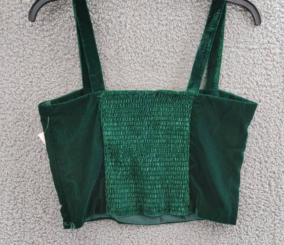 Aqua Velvet Cropped Top Women's L Dark Green Sweetheart Neck Side Zip Closure