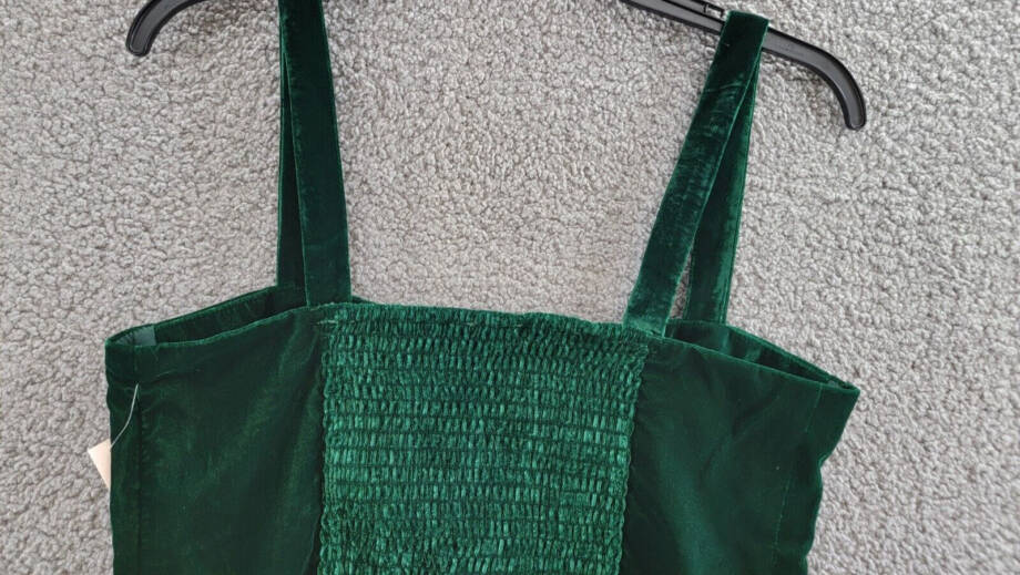 Aqua Velvet Cropped Top Women's L Dark Green Sweetheart Neck Side Zip Closure