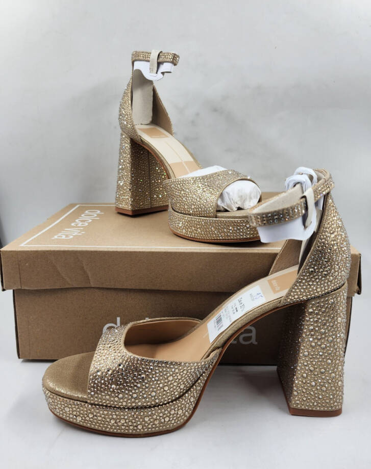 Dolce Vita Pandro Crystal Embellished Block Heels Women's 9.5 Light Gold