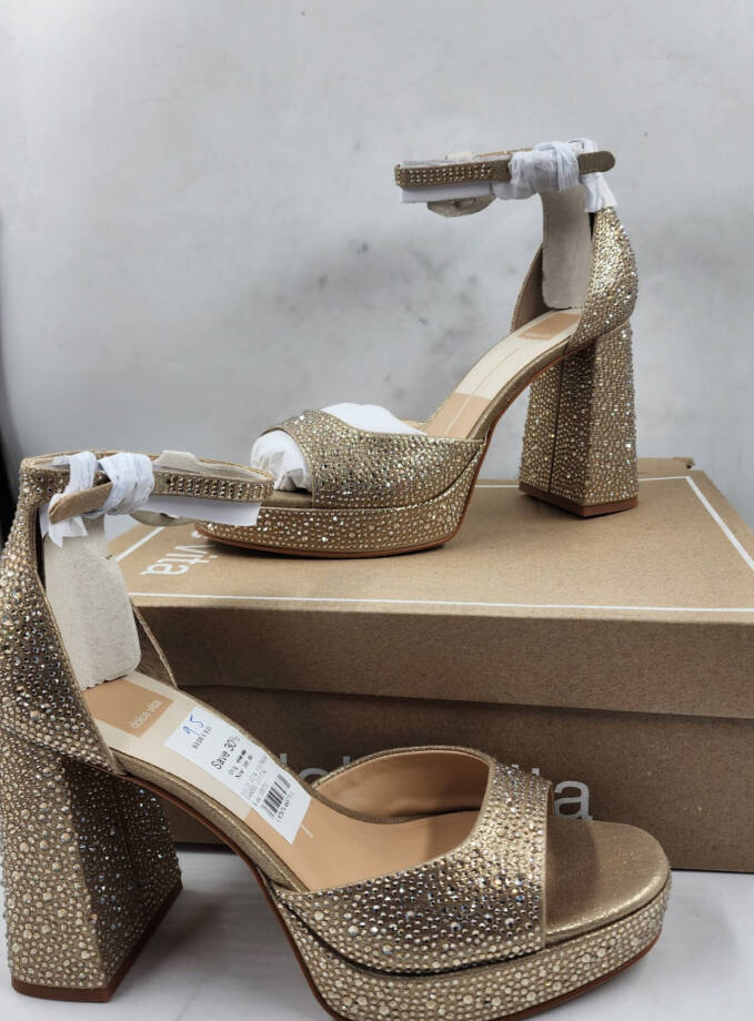 Dolce Vita Pandro Crystal Embellished Block Heels Women's 9.5 Light Gold