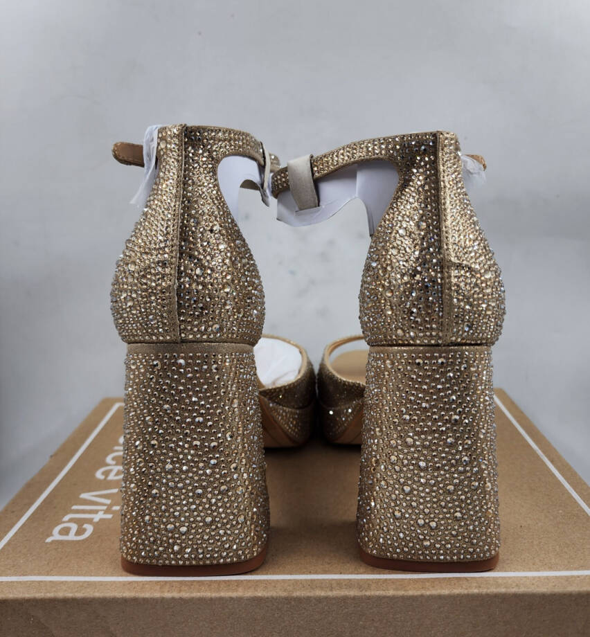 Dolce Vita Pandro Crystal Embellished Block Heels Women's 9.5 Light Gold
