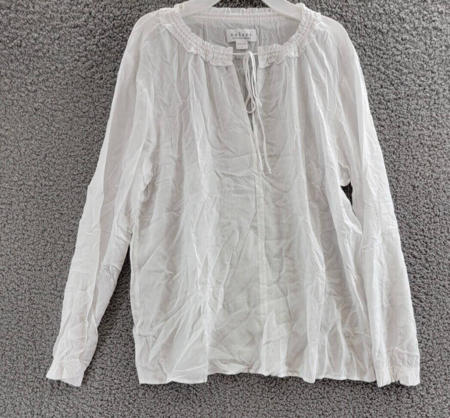 Velvet by Graham & Spencer Samantha Bishop Sleeve Split Neck Blouse Women's L