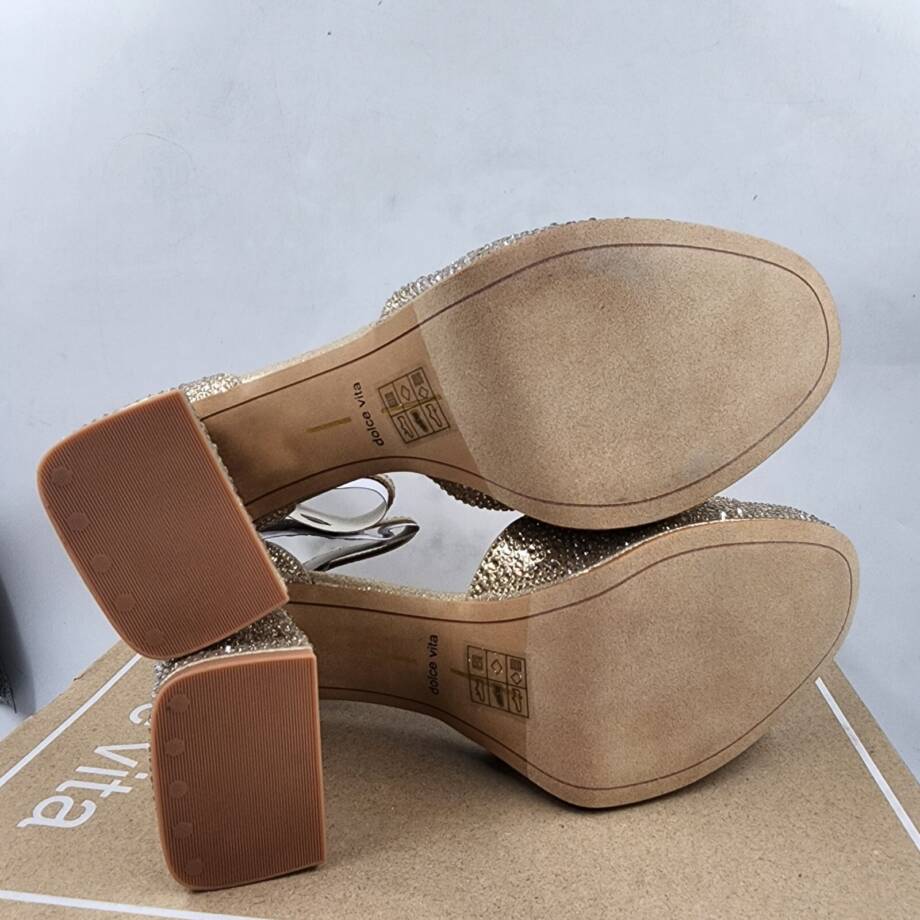 Dolce Vita Pandro Crystal Embellished Block Heels Women's 9.5 Light Gold