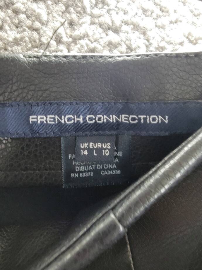 French Connection Claudia Faux-Leather Kick-Flare Pants Womens 10 Black Back Zip