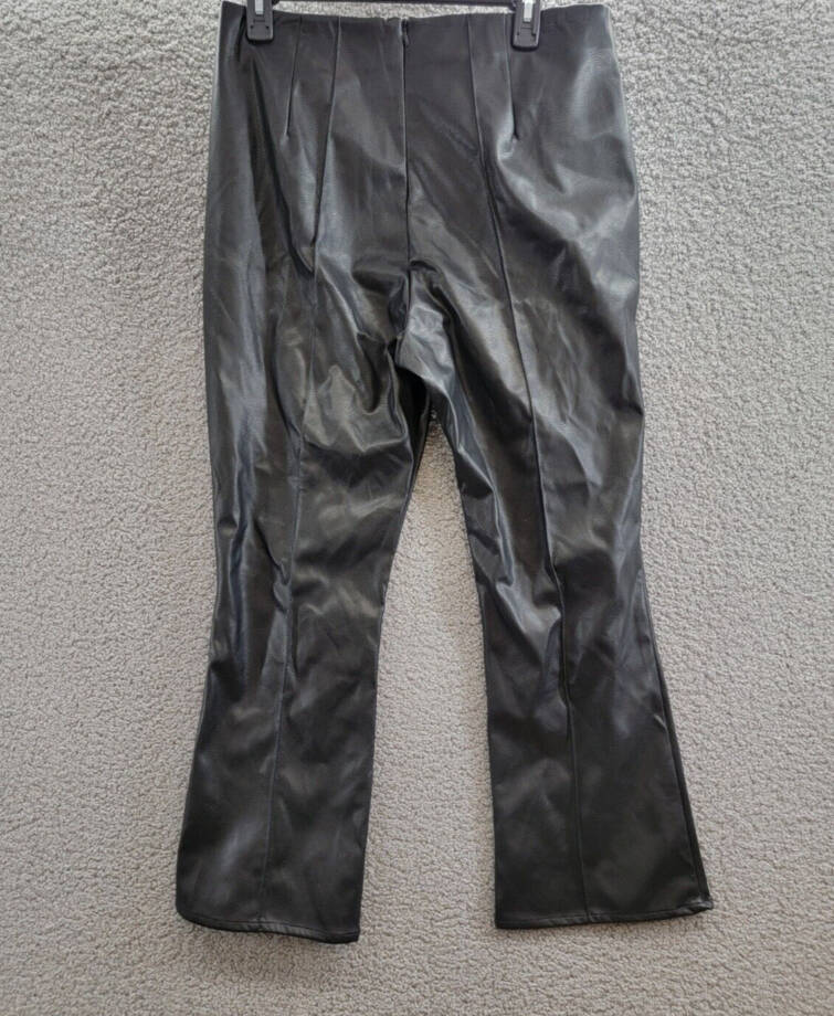 French Connection Claudia Faux-Leather Kick-Flare Pants Womens 10 Black Back Zip
