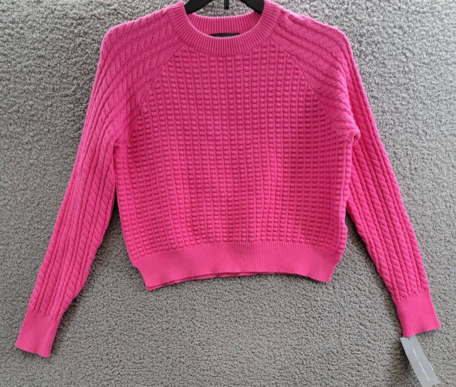 French Connection Mozart Popcorn Sweater Women's M Bright Prosecco Pink L/S