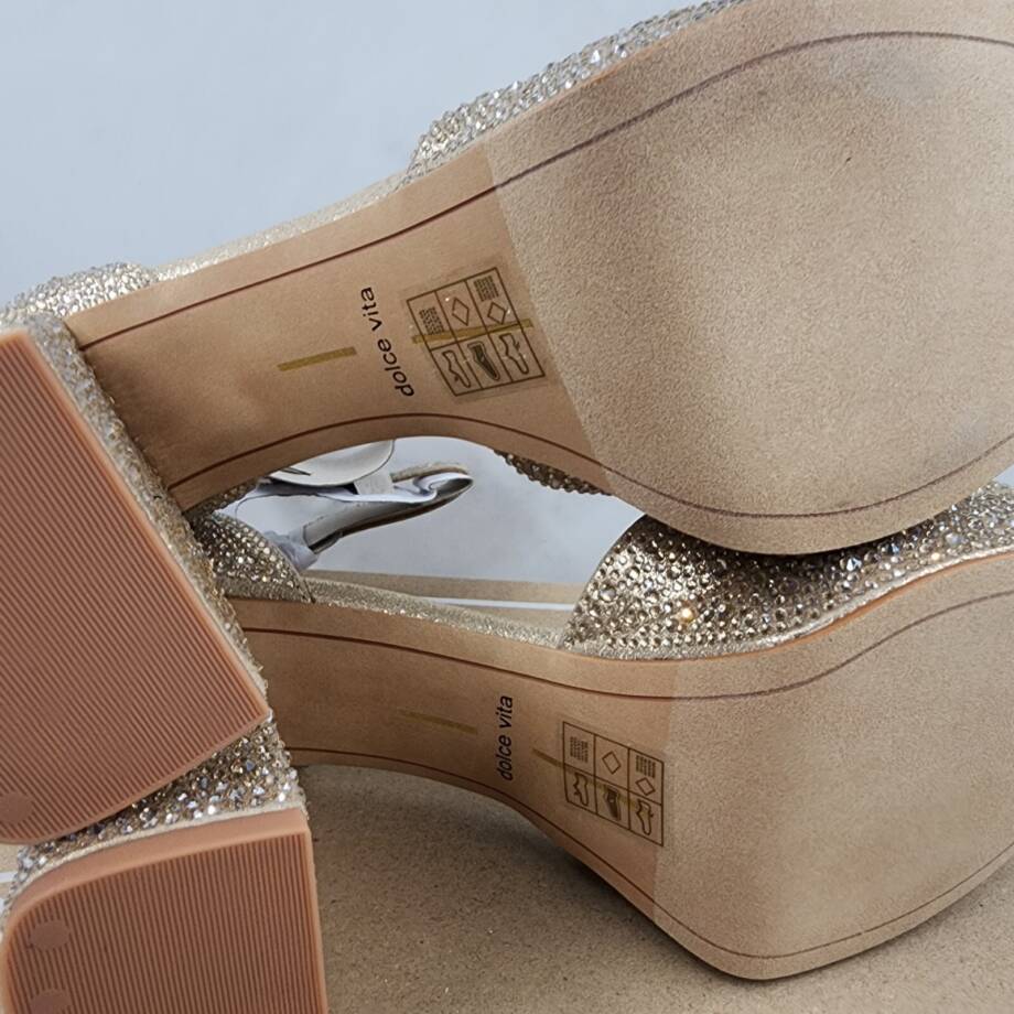 Dolce Vita Pandro Crystal Embellished Block Heels Women's 9.5 Light Gold