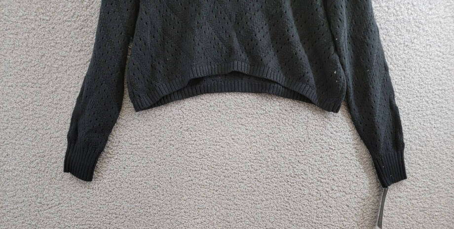 French Connection Long Sleeve Eyelet Sweater Women's L Black Crew Neck Pullover
