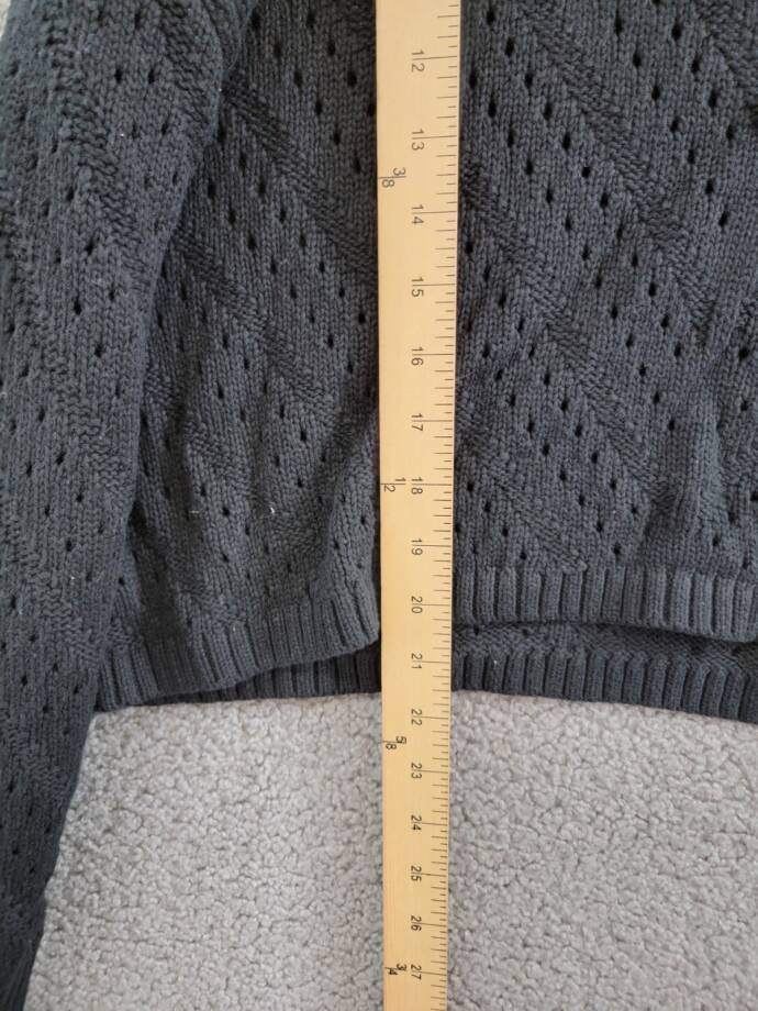 French Connection Long Sleeve Eyelet Sweater Women's L Black Crew Neck Pullover