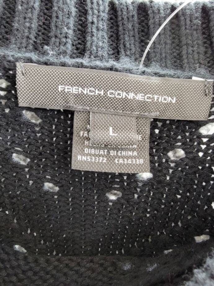 French Connection Long Sleeve Eyelet Sweater Women's L Black Crew Neck Pullover