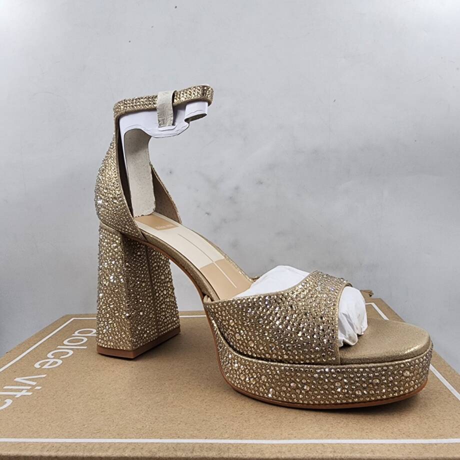 Dolce Vita Pandro Crystal Embellished Block Heels Women's 9.5 Light Gold