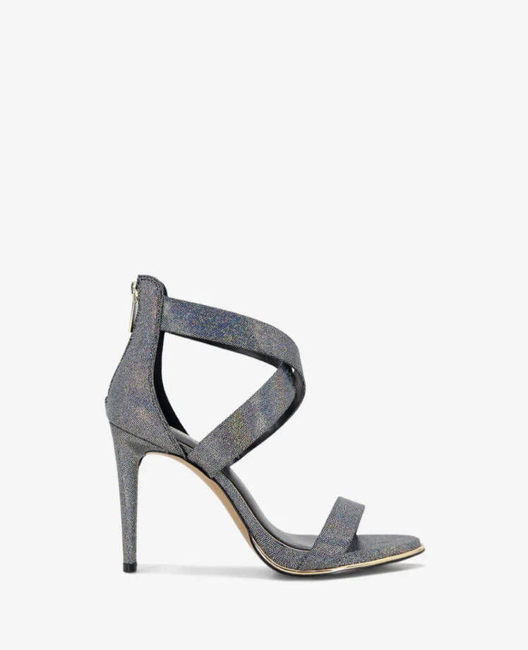 Kenneth Cole Brooke Cross Strap Heeled Sandal Women's 6.5M Pewter Iridescent