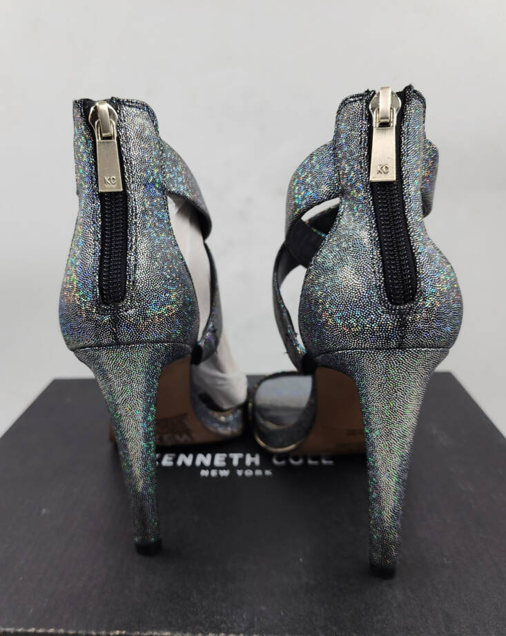 Kenneth Cole Brooke Cross Strap Heeled Sandal Women's 6.5M Pewter Iridescent