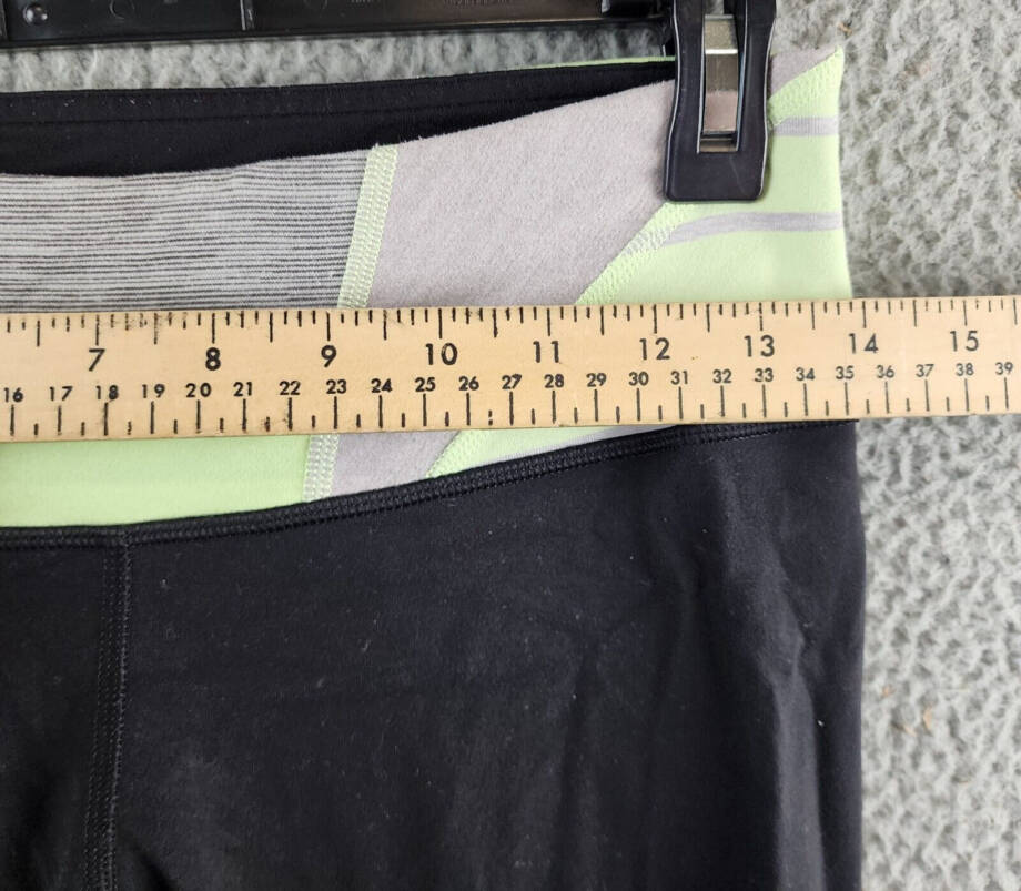 Lululemon Capri Leggings Women's Black Lime Stripe Waist Comfort Stretch