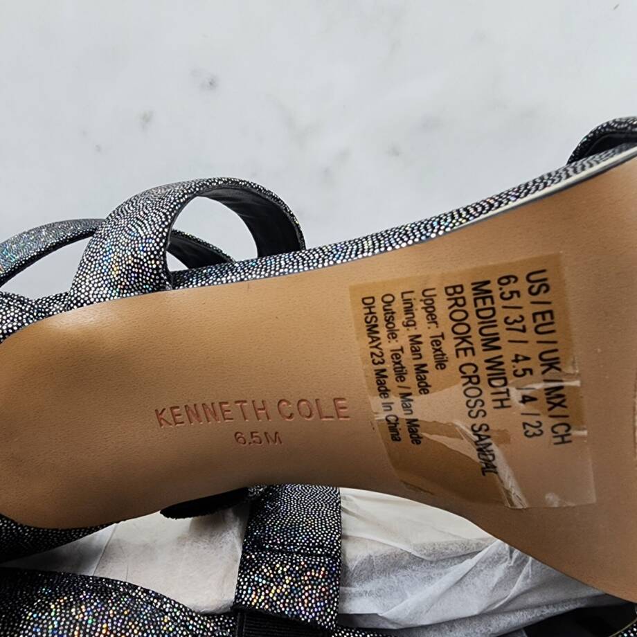 Kenneth Cole Brooke Cross Strap Heeled Sandal Women's 6.5M Pewter Iridescent