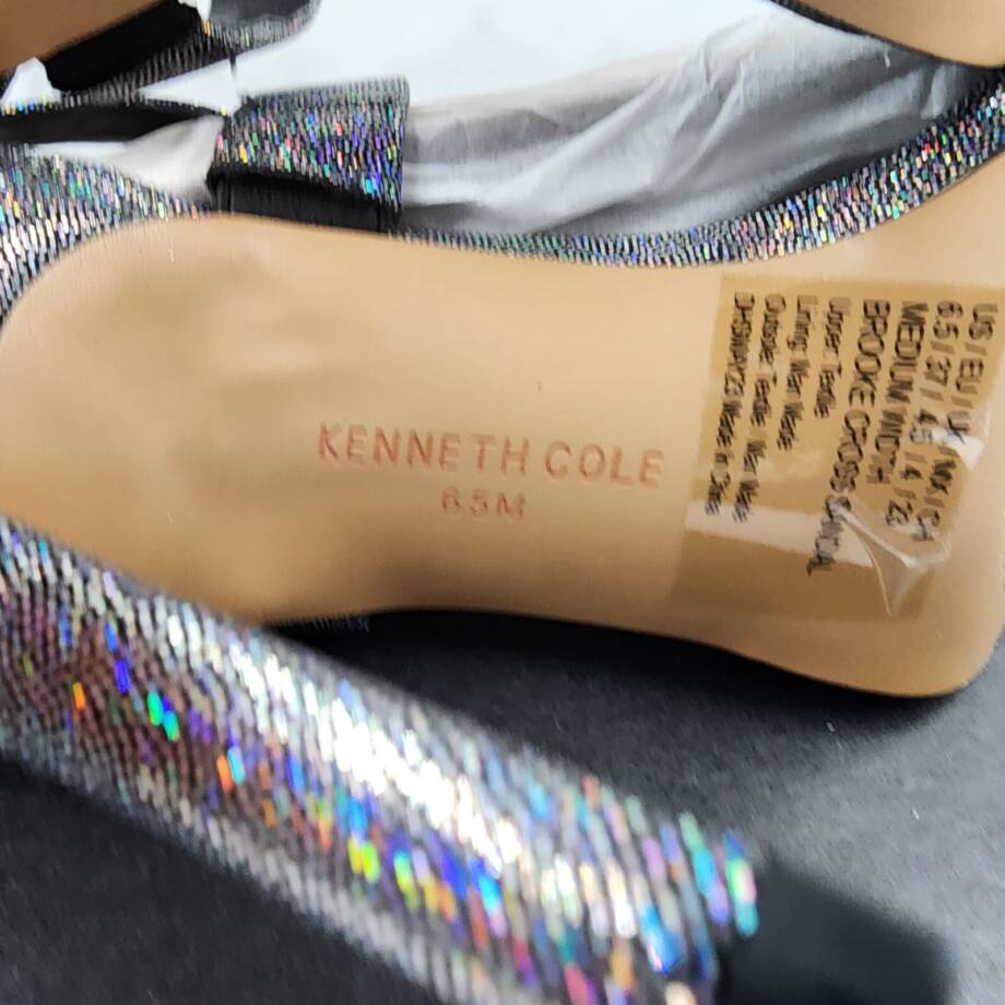 Kenneth Cole Brooke Cross Strap Heeled Sandal Women's 6.5M Pewter Iridescent