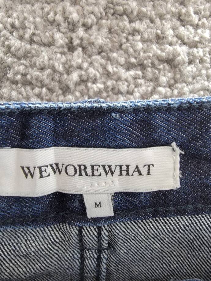 WeWoreWhat Denim Midi Skirt Women's M Raw Wash Front Slit Button Zip Closure