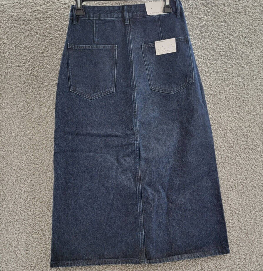 WeWoreWhat Denim Midi Skirt Women's M Raw Wash Front Slit Button Zip Closure