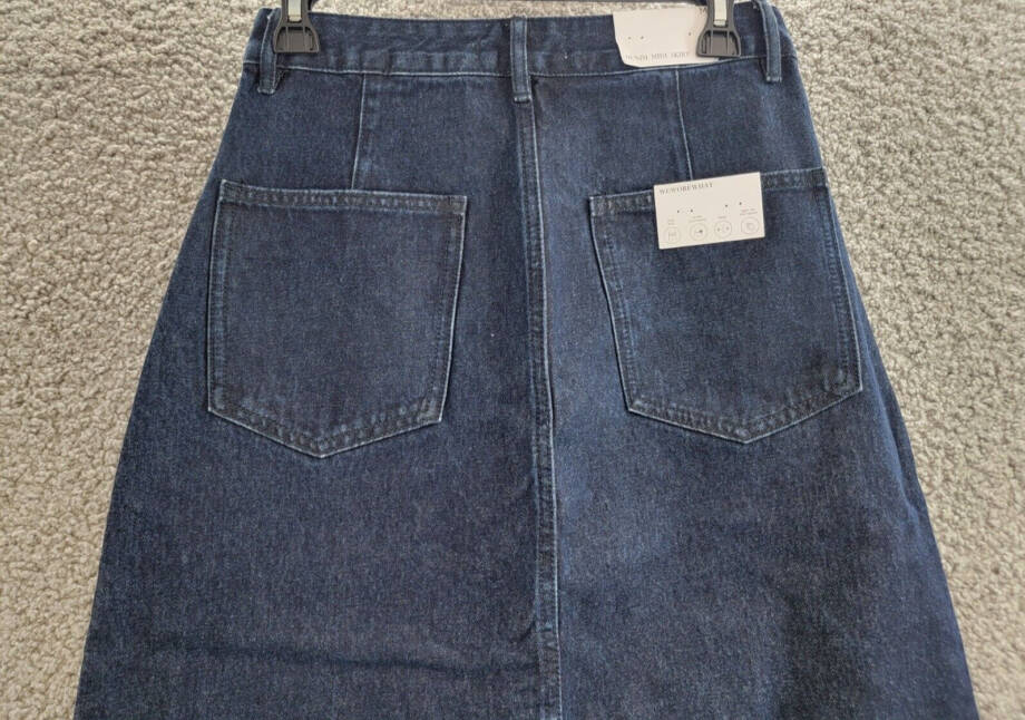 WeWoreWhat Denim Midi Skirt Women's M Raw Wash Front Slit Button Zip Closure