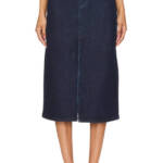WeWoreWhat Denim Midi Skirt Women's S Raw Wash Front Slit Button Zip Closure
