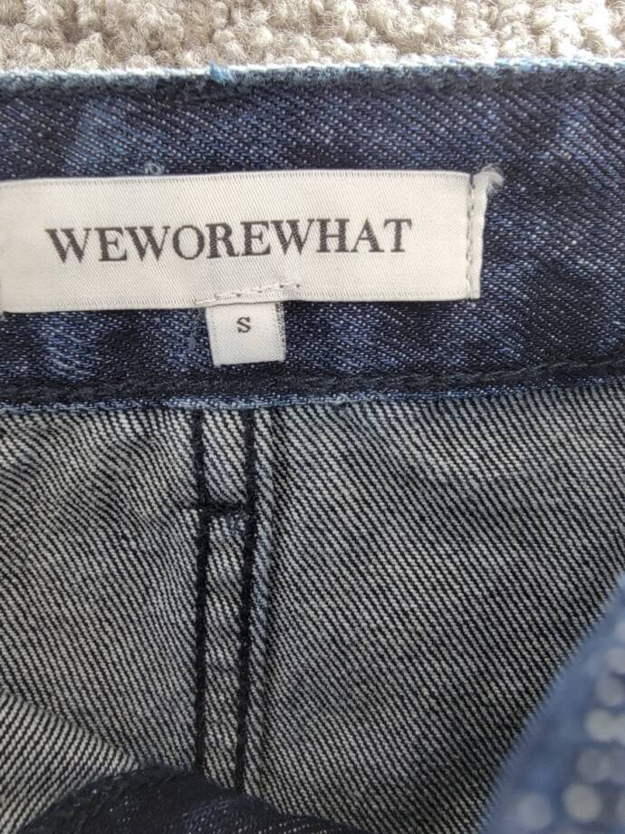 WeWoreWhat Denim Midi Skirt Women's S Raw Wash Front Slit Button Zip Closure