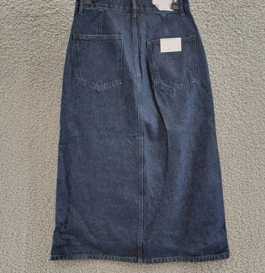 WeWoreWhat Denim Midi Skirt Women's S Raw Wash Front Slit Button Zip Closure