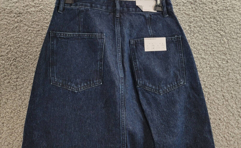 WeWoreWhat Denim Midi Skirt Women's S Raw Wash Front Slit Button Zip Closure