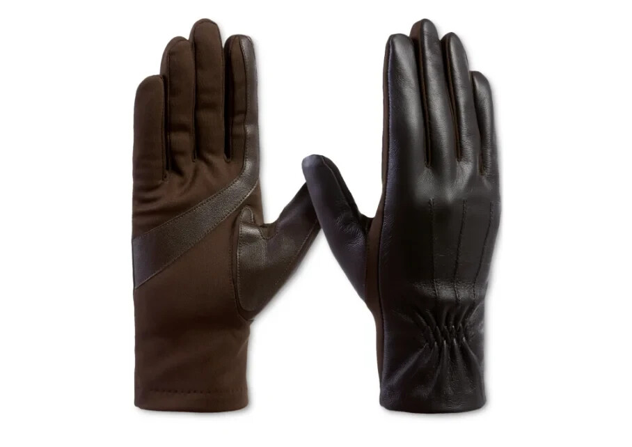 Isotoner Signature Stretch Leather Touchscreen Gloves Women's S/M Brown~