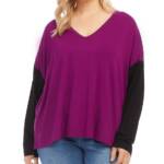 Karen Kane Plus Size Colorblock V-Neck Blouse Women's 3X Magenta and Black L/S~