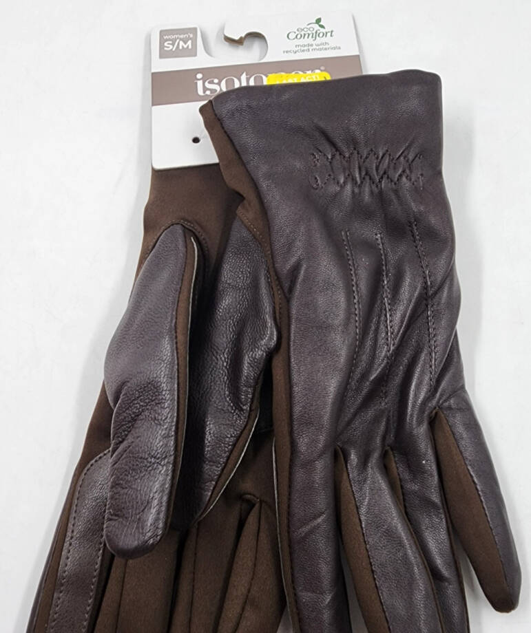 Isotoner Signature Stretch Leather Touchscreen Gloves Women's S/M Brown~