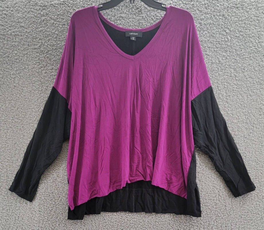 Karen Kane Plus Size Colorblock V-Neck Blouse Women's 3X Magenta and Black L/S~