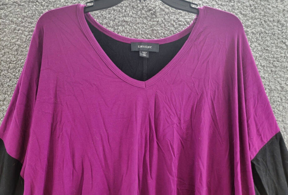 Karen Kane Plus Size Colorblock V-Neck Blouse Women's 3X Magenta and Black L/S~