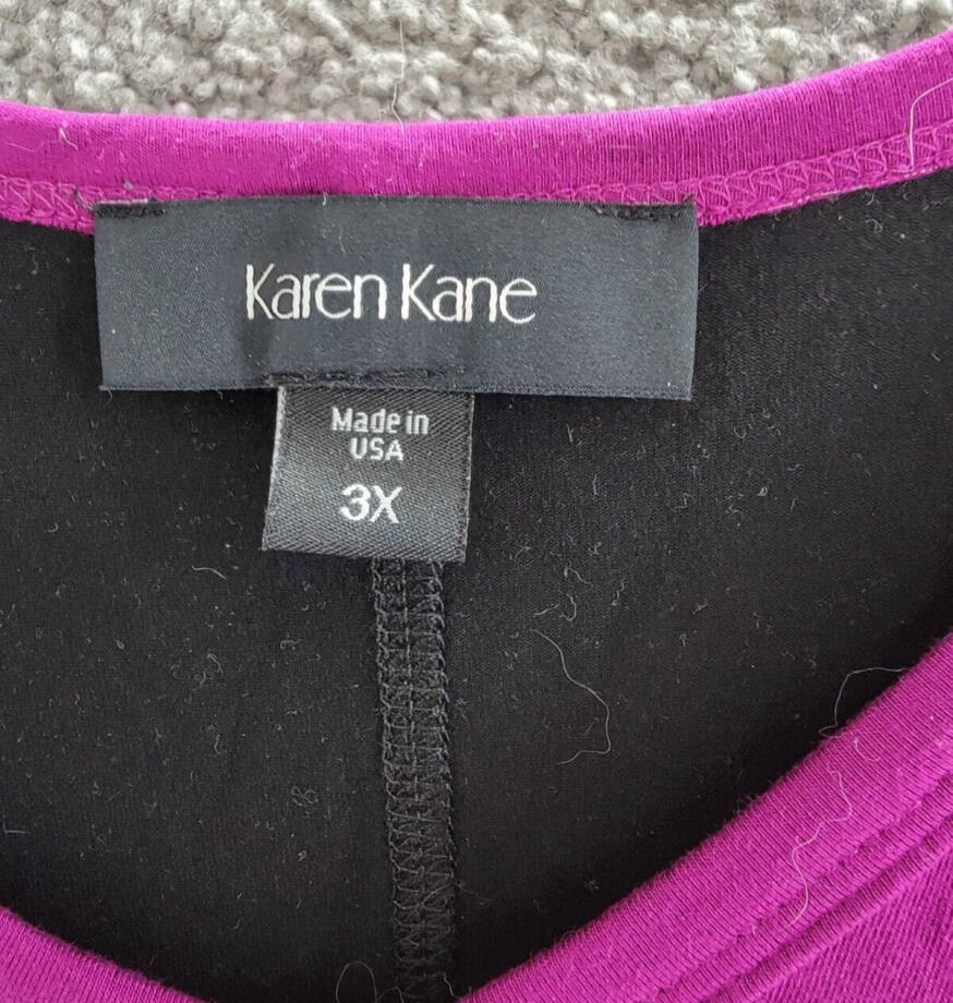 Karen Kane Plus Size Colorblock V-Neck Blouse Women's 3X Magenta and Black L/S~