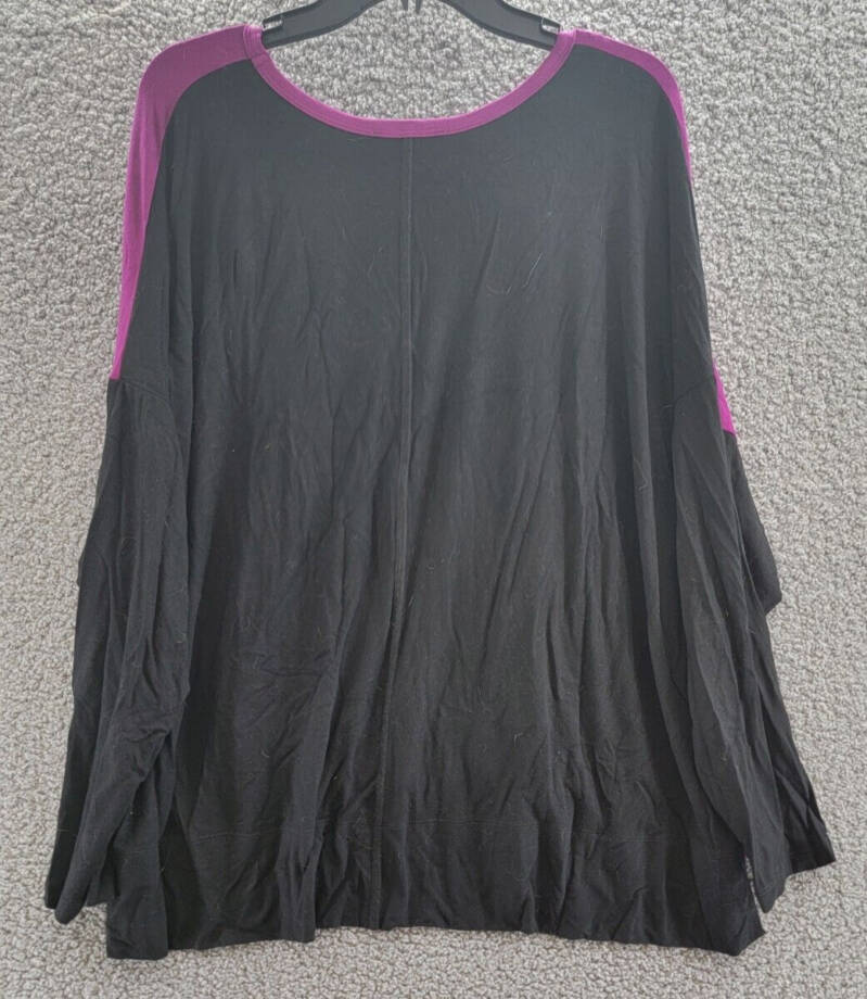 Karen Kane Plus Size Colorblock V-Neck Blouse Women's 3X Magenta and Black L/S~