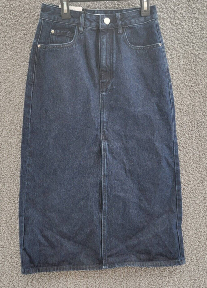 WeWoreWhat Denim High Rise MIDI Skirt Womens XS Raw Wash 5-pocket Button Closure
