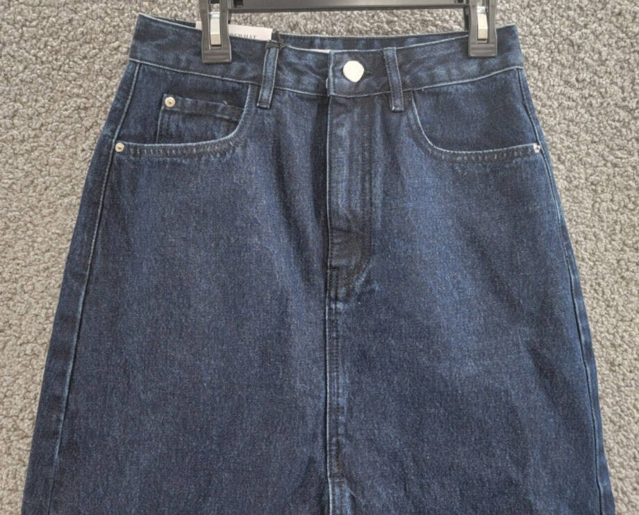 WeWoreWhat Denim High Rise MIDI Skirt Womens XS Raw Wash 5-pocket Button Closure
