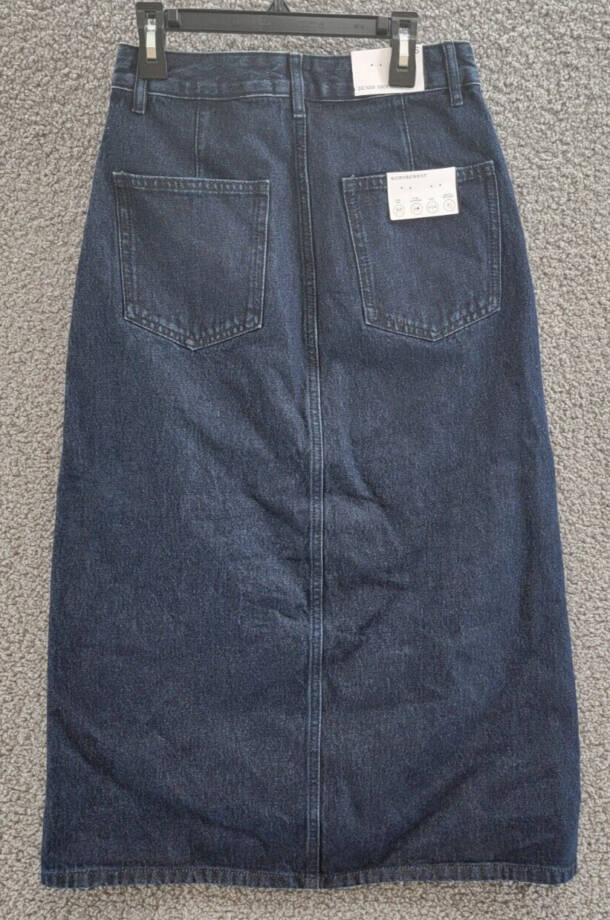 WeWoreWhat Denim High Rise MIDI Skirt Womens XS Raw Wash 5-pocket Button Closure