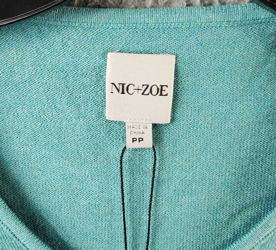 NIC+ZOE Petite Vital Sweater Women's PP Aquamarine V-Neck Long Sleeves Pullover~