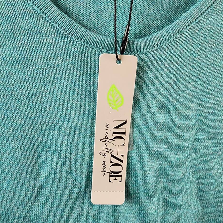NIC+ZOE Petite Vital Sweater Women's PP Aquamarine V-Neck Long Sleeves Pullover~