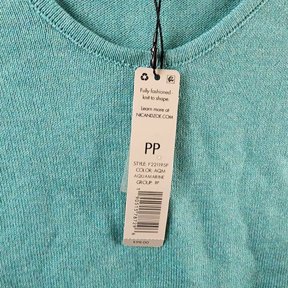 NIC+ZOE Petite Vital Sweater Women's PP Aquamarine V-Neck Long Sleeves Pullover~