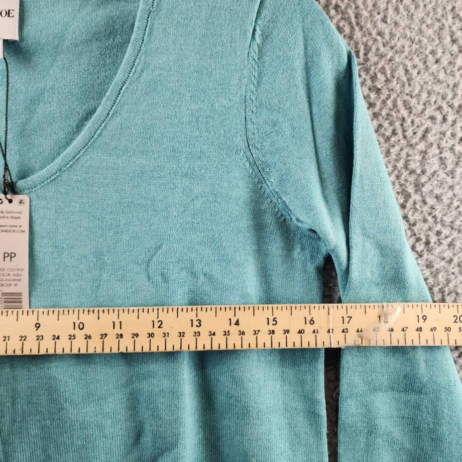 NIC+ZOE Petite Vital Sweater Women's PP Aquamarine V-Neck Long Sleeves Pullover~